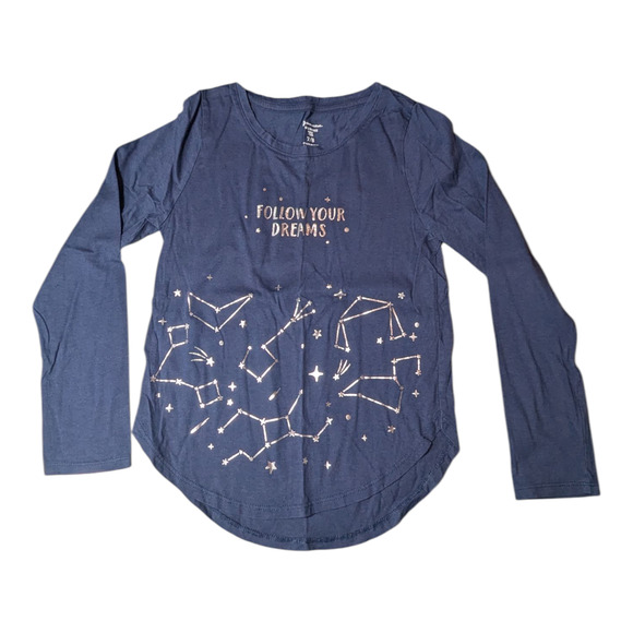 Members Mark Size 7-8 Long Sleeve Tee Navy Blue Follow Your Dreams Constellation - Picture 1 of 7